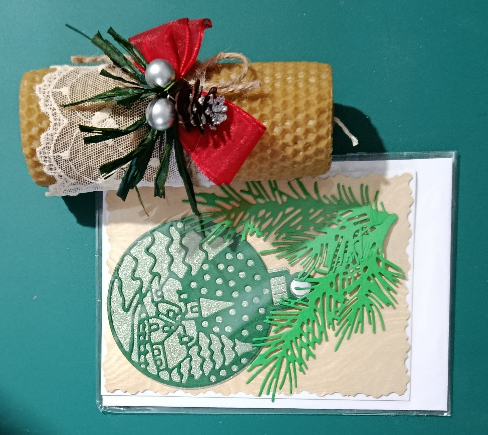 Lumânare groasă cu felicitare