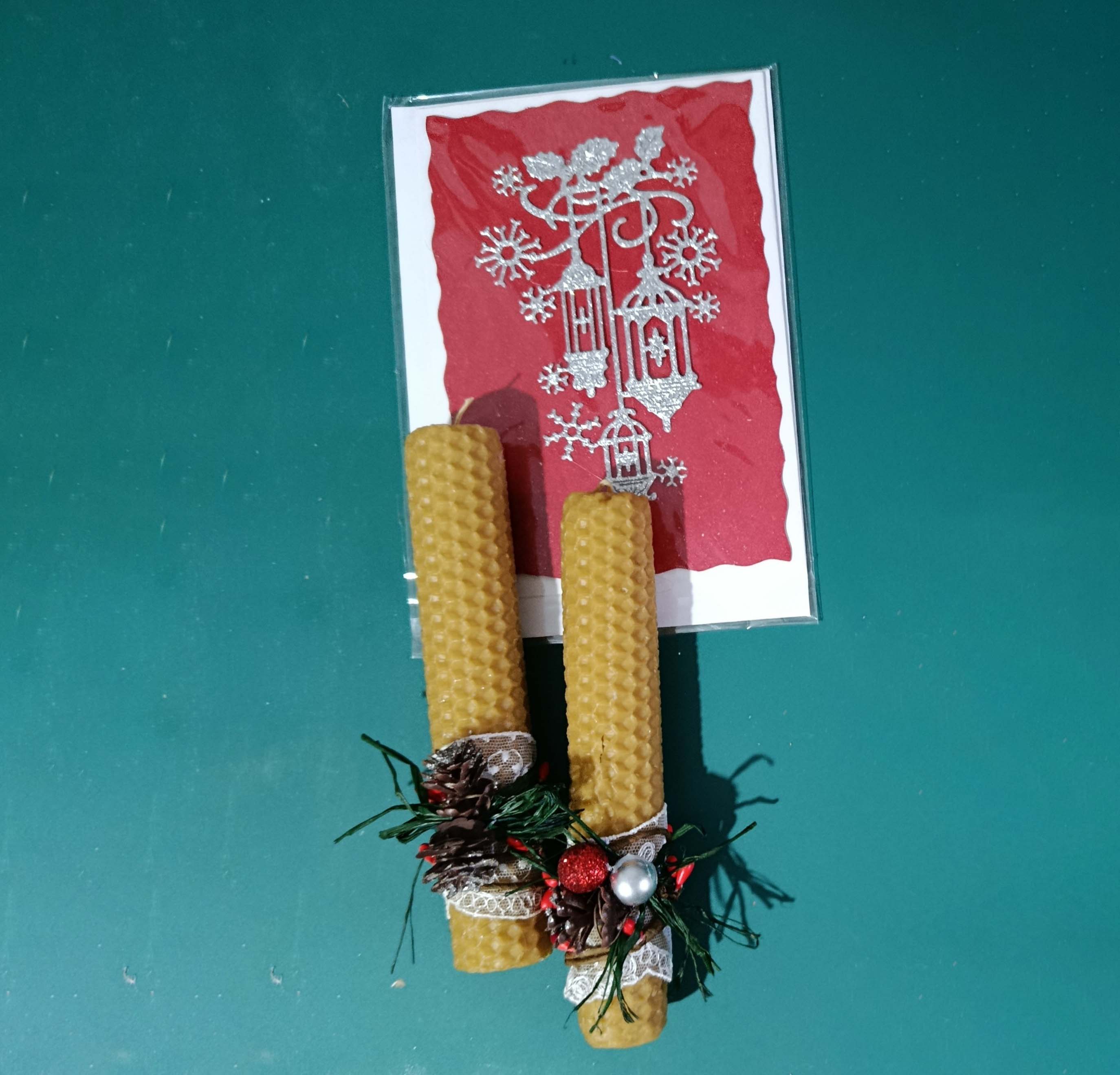 Set 2 lumânări subțiri cu felicitare